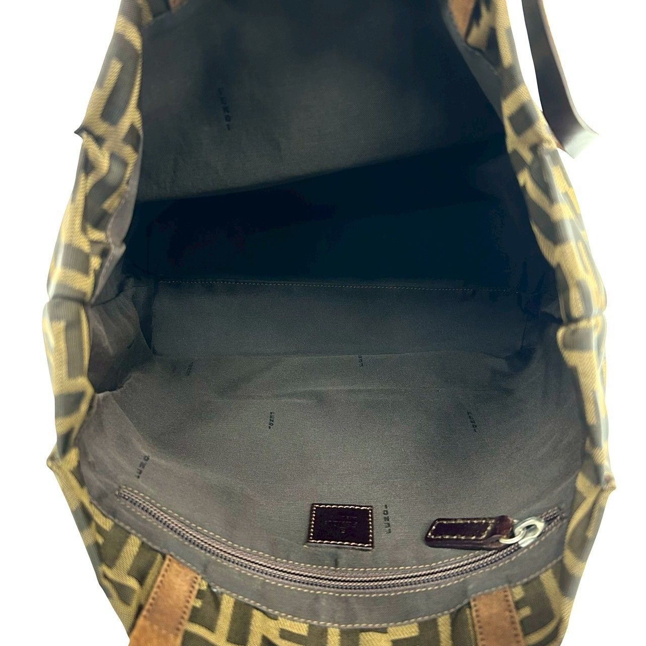 Fendi Zucca FF Pattern Canvas Leather Tote Shoulder Bag Brown — view 9
