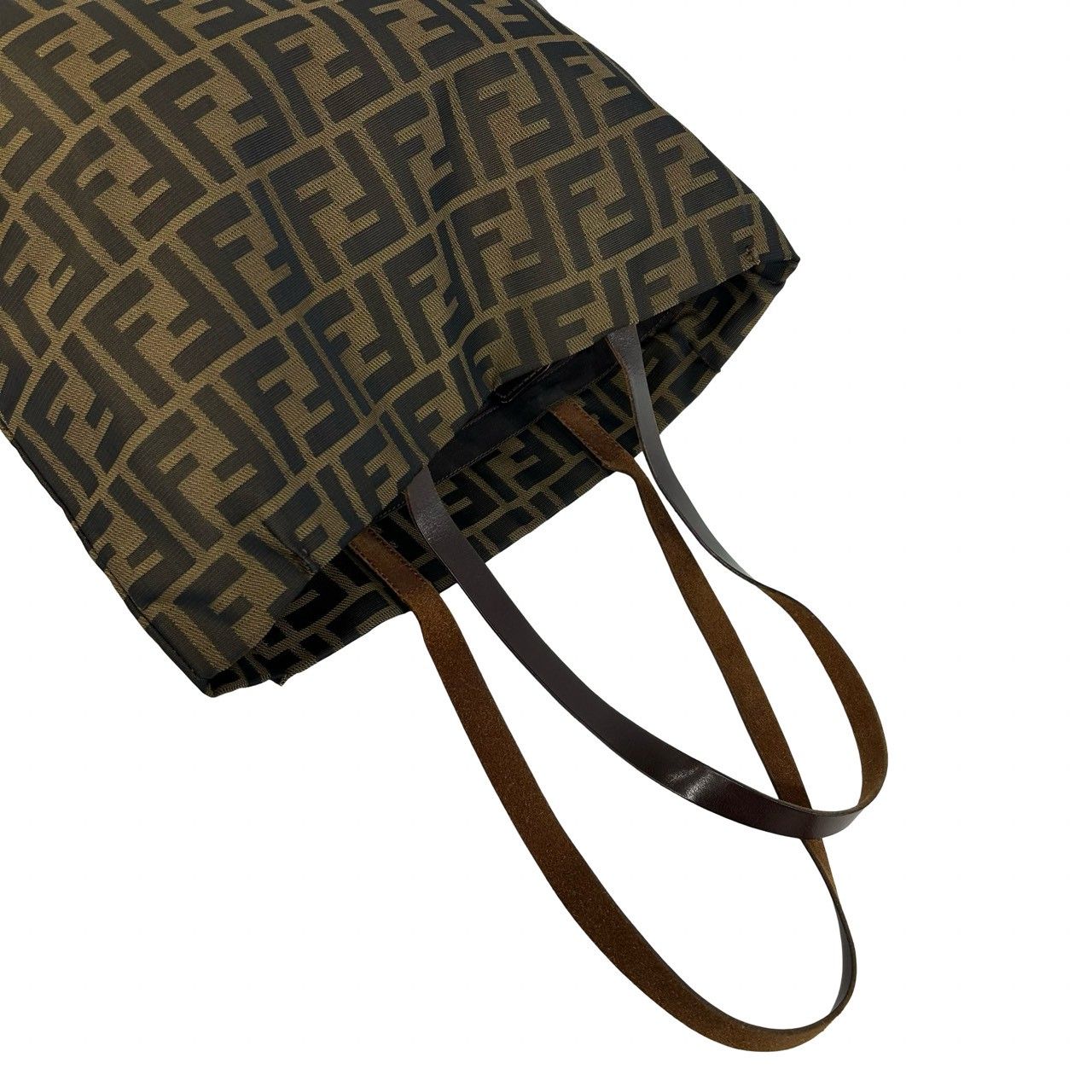 Fendi Zucca FF Pattern Canvas Leather Tote Shoulder Bag Brown — view 4