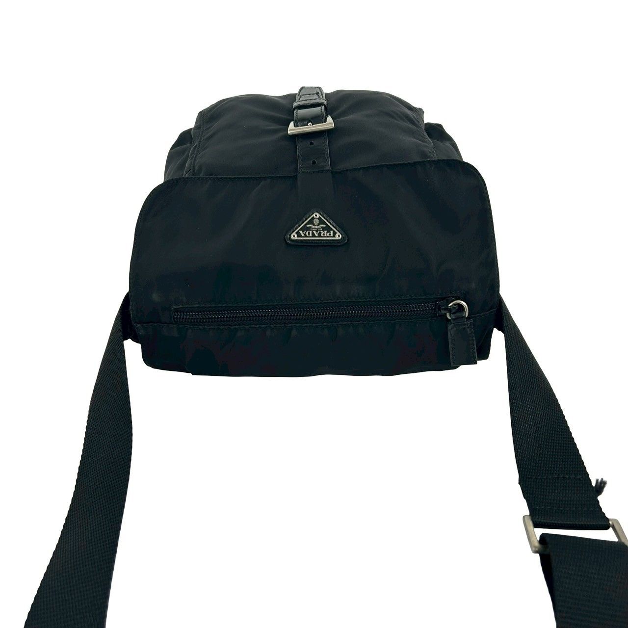 Prada Triangle Logo Nylon Leather Shoulder Bag Crossbody Pochette Black — view 4
