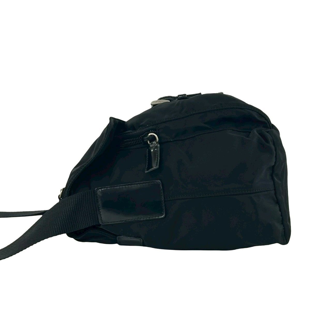 Prada Triangle Logo Nylon Leather Shoulder Bag Crossbody Pochette Black — view 5