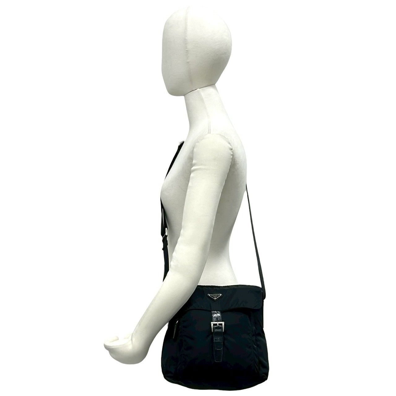 Prada Triangle Logo Nylon Leather Shoulder Bag Crossbody Pochette Black — view 2