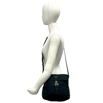 Prada Triangle Logo Nylon Leather Shoulder Bag Crossbody Pochette Black — view 2