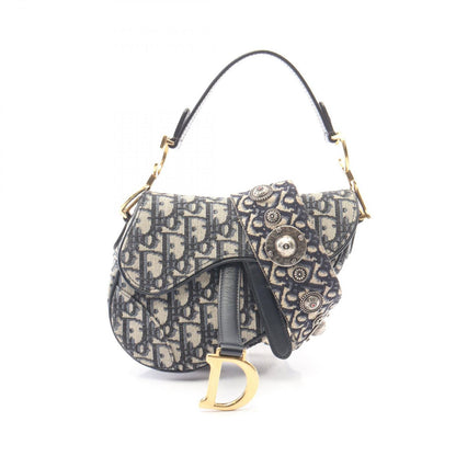 Dior Saddle Bag Mini Oblique Peacock 2-Way Navy Canvas Leather