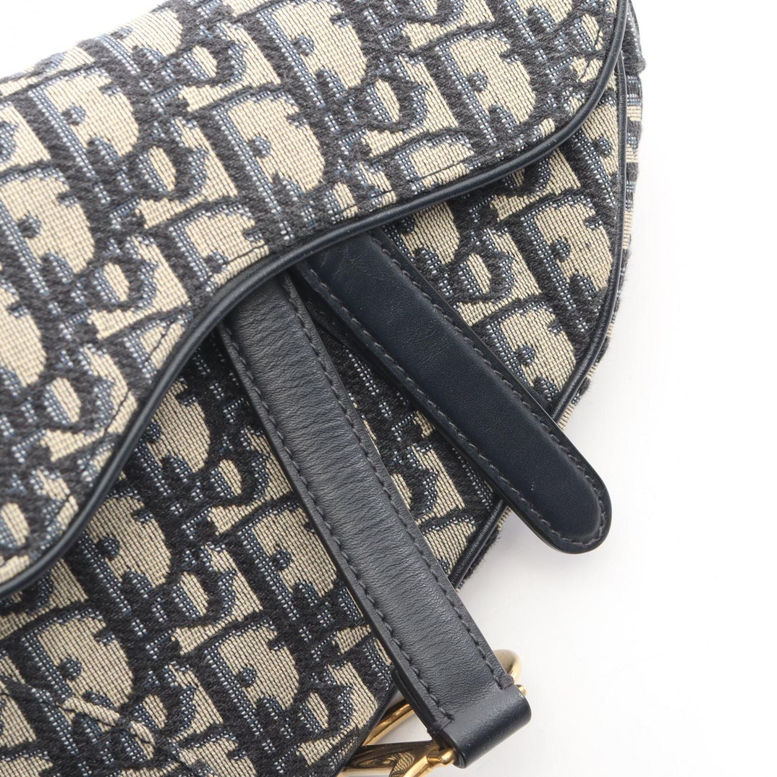 Dior Saddle Bag Mini Oblique Peacock 2-Way Navy Canvas Leather — view 7