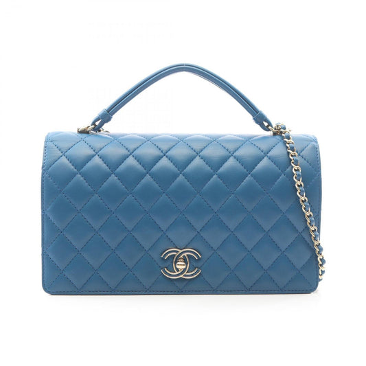 Chanel Shoulder Bag Quilted Top Handle 2-Way Blue Lambskin Chain