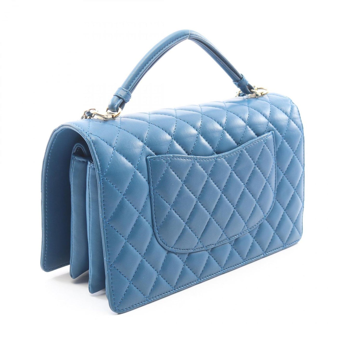 Chanel Shoulder Bag Quilted Top Handle 2-Way Blue Lambskin Chain — view 2