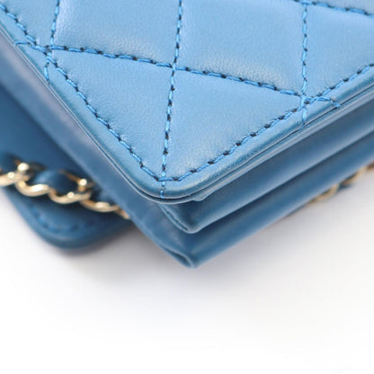 Chanel Shoulder Bag Quilted Top Handle 2-Way Blue Lambskin Chain — view 9