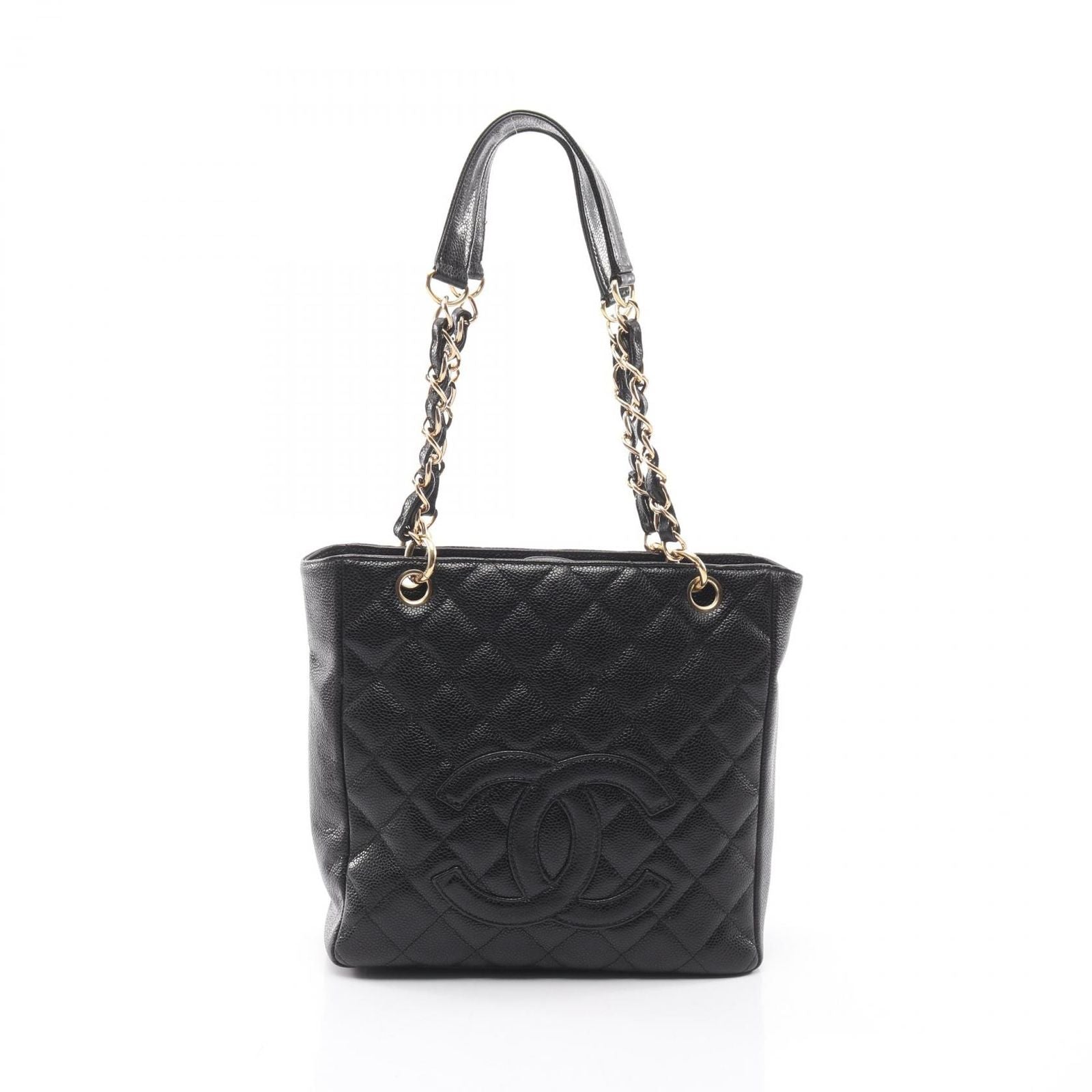 Chanel Tote Quilted Petite Shopping PST Black Caviar Leather Chain