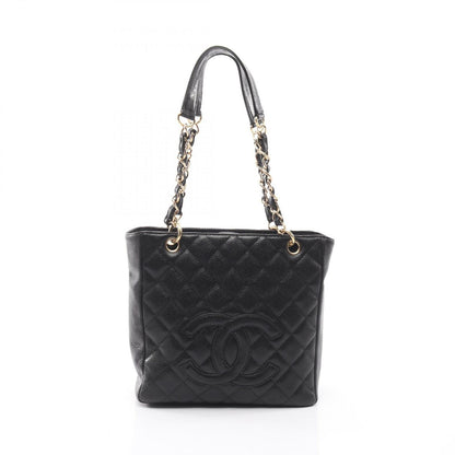 Chanel Tote Quilted Petite Shopping PST Black Caviar Leather Chain