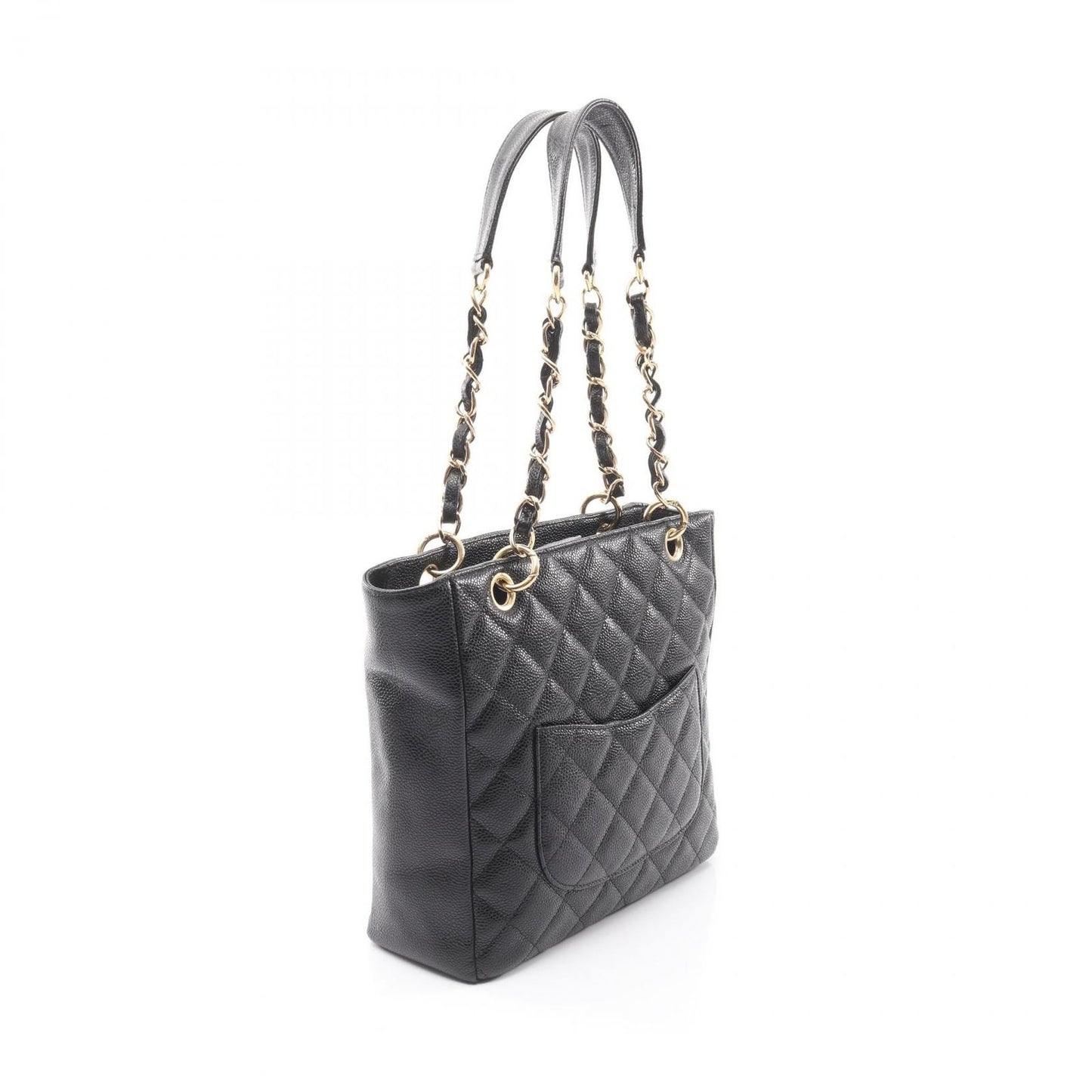Chanel Tote Quilted Petite Shopping PST Black Caviar Leather Chain — view 2