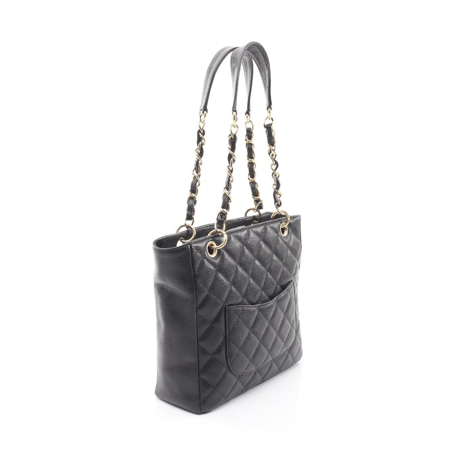 Chanel Tote Quilted Petite Shopping PST Black Caviar Leather Chain — view 2