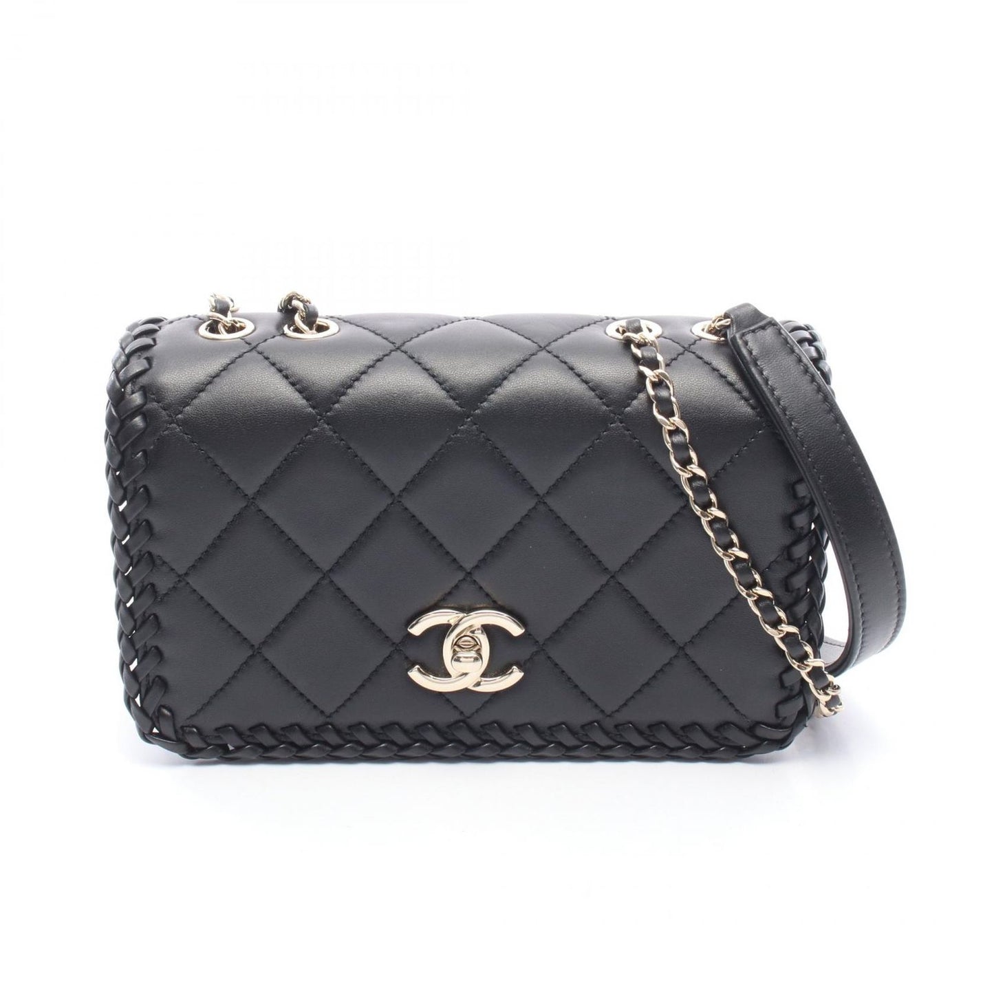 Chanel Shoulder Bag Quilted Full Flap Black Lambskin Small Chain