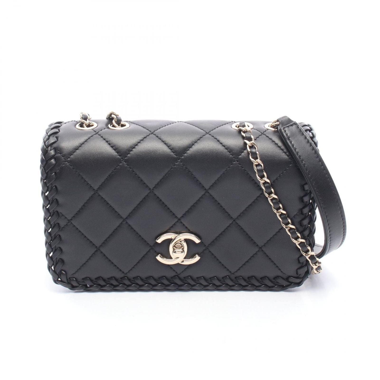 Chanel Shoulder Bag Quilted Full Flap Black Lambskin Small Chain