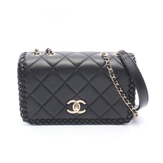 Chanel Shoulder Bag Quilted Full Flap Black Lambskin Small Chain