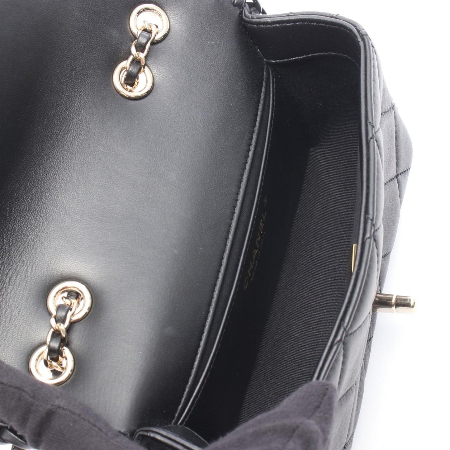 Chanel Shoulder Bag Quilted Full Flap Black Lambskin Small Chain — view 3