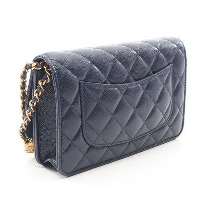Chanel Shoulder Bag Quilted Navy Caviar Leather Chain Wallet — view 2