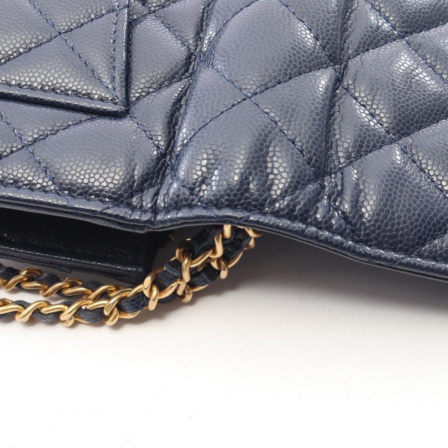 Chanel Shoulder Bag Quilted Navy Caviar Leather Chain Wallet — view 8