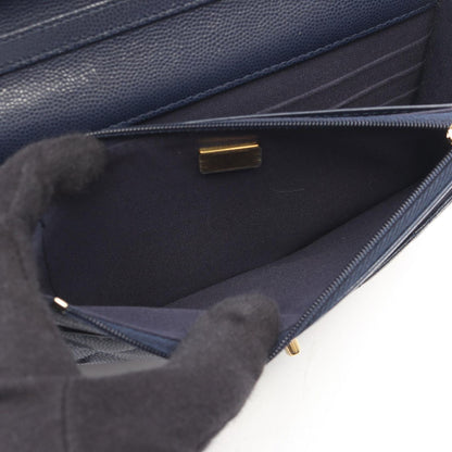 Chanel Shoulder Bag Quilted Navy Caviar Leather Chain Wallet — view 6