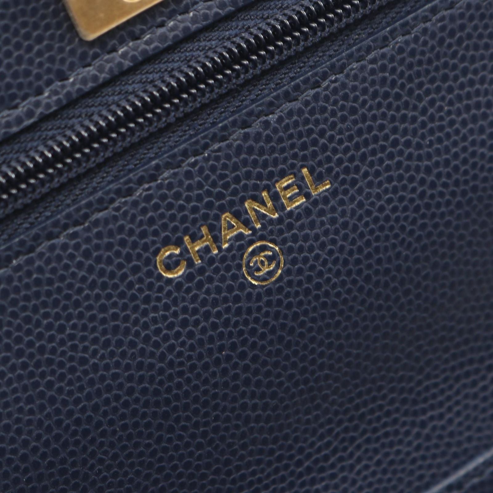 Chanel Shoulder Bag Quilted Navy Caviar Leather Chain Wallet — view 4
