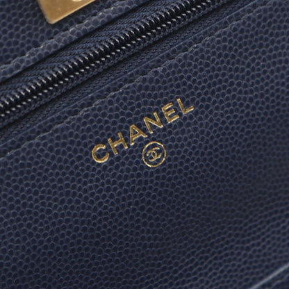 Chanel Shoulder Bag Quilted Navy Caviar Leather Chain Wallet — view 4