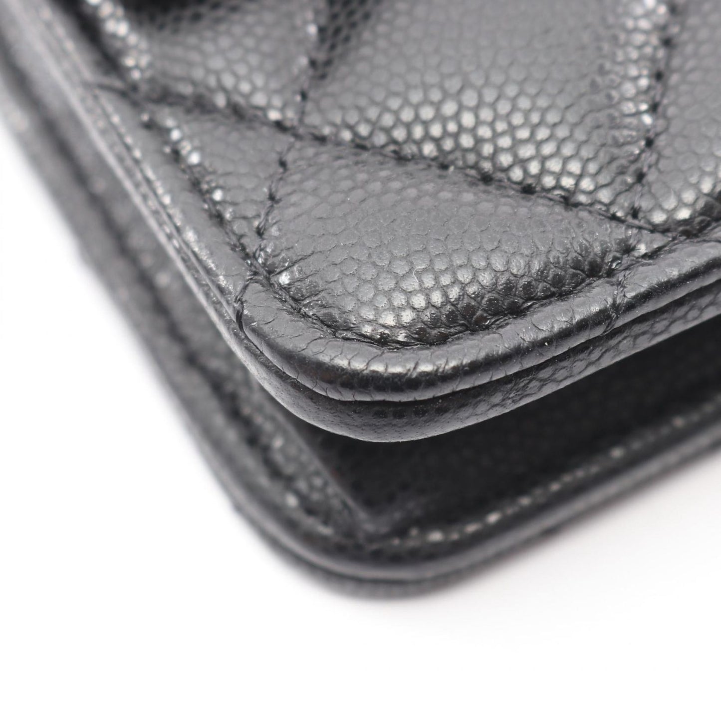 Chanel Shoulder Bag Quilted Black Caviar Leather Chain Wallet — view 8