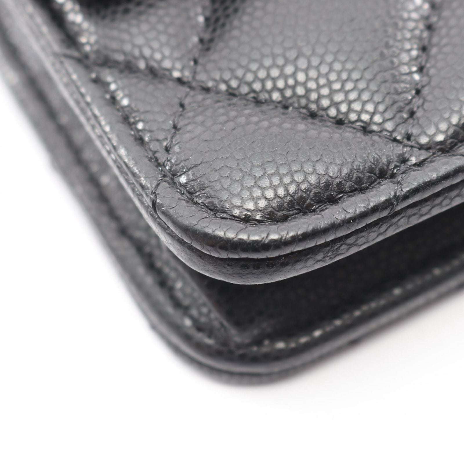 Chanel Shoulder Bag Quilted Black Caviar Leather Chain Wallet — view 8