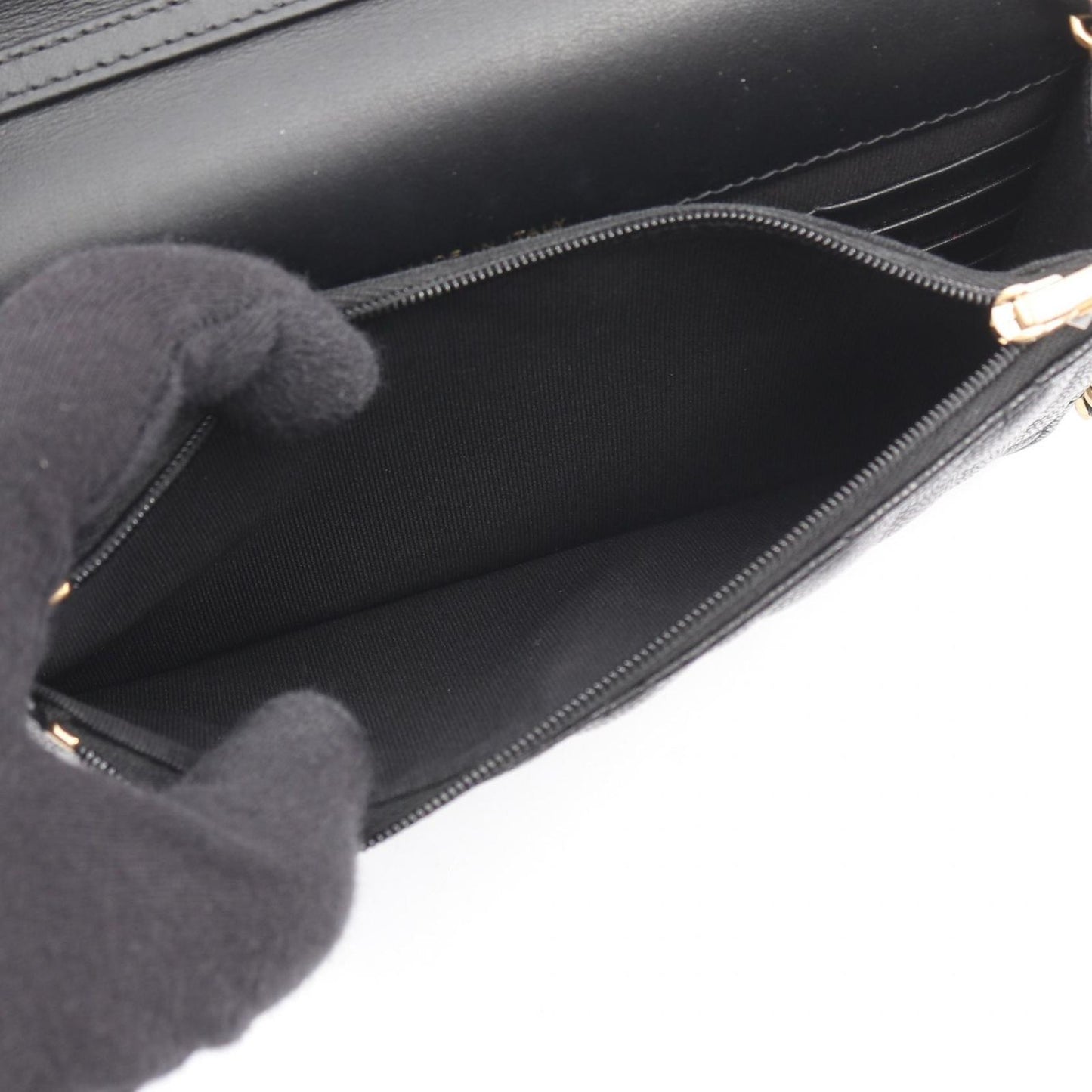 Chanel Shoulder Bag Quilted Black Caviar Leather Chain Wallet — view 4