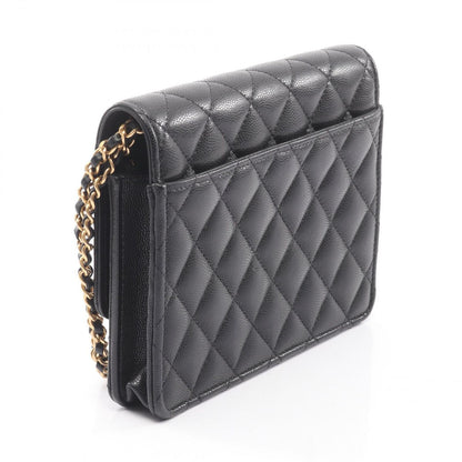 Chanel Shoulder Bag Quilted Black Caviar Leather Chain Wallet — view 2