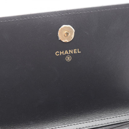 Chanel Shoulder Bag Quilted Black Caviar Leather Chain Wallet — view 9