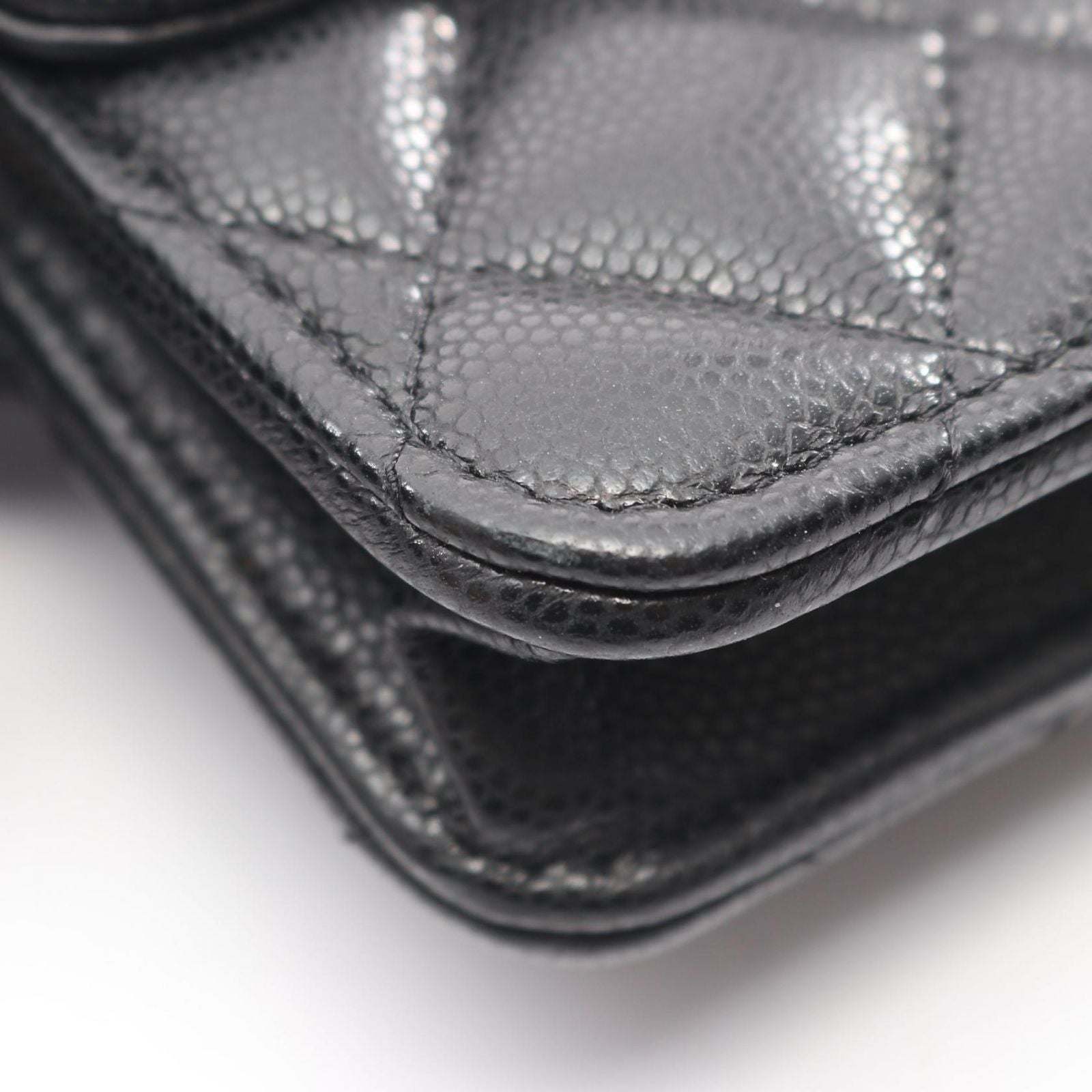 Chanel Shoulder Bag Quilted Chain Wallet Black Caviar Leather — view 8