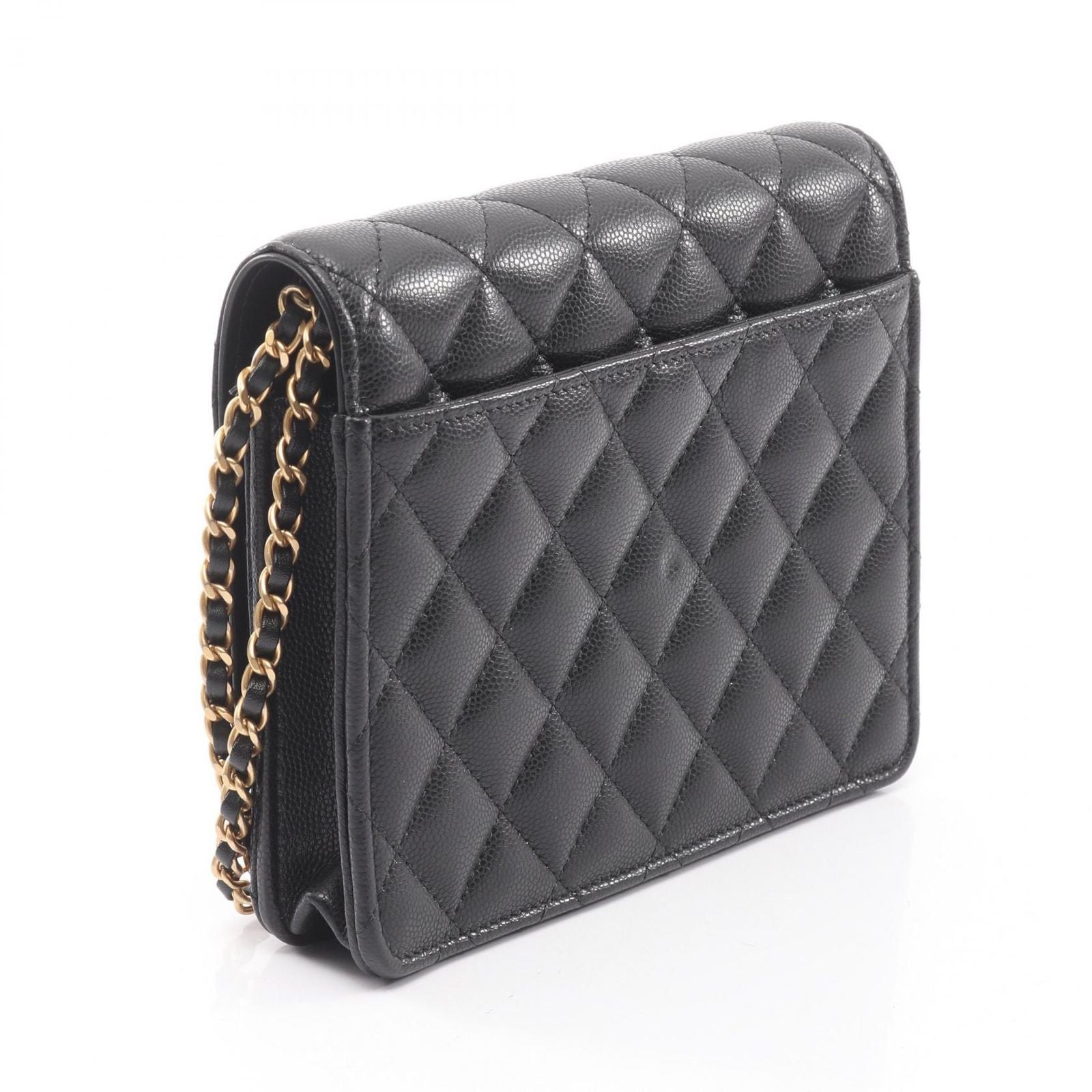 Chanel Shoulder Bag Quilted Chain Wallet Black Caviar Leather — view 2