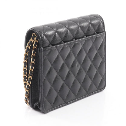 Chanel Shoulder Bag Quilted Chain Wallet Black Caviar Leather — view 2
