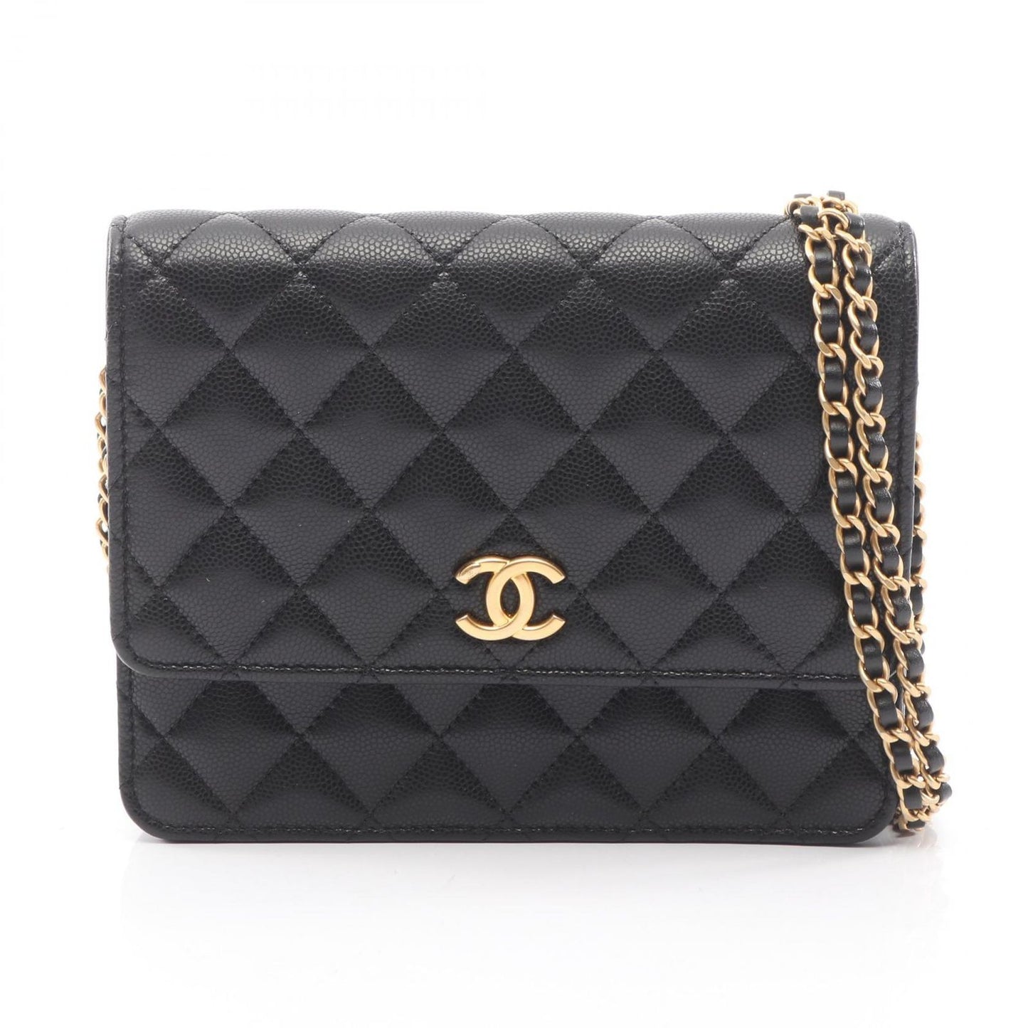 Chanel Shoulder Bag Quilted Chain Wallet Black Caviar Leather