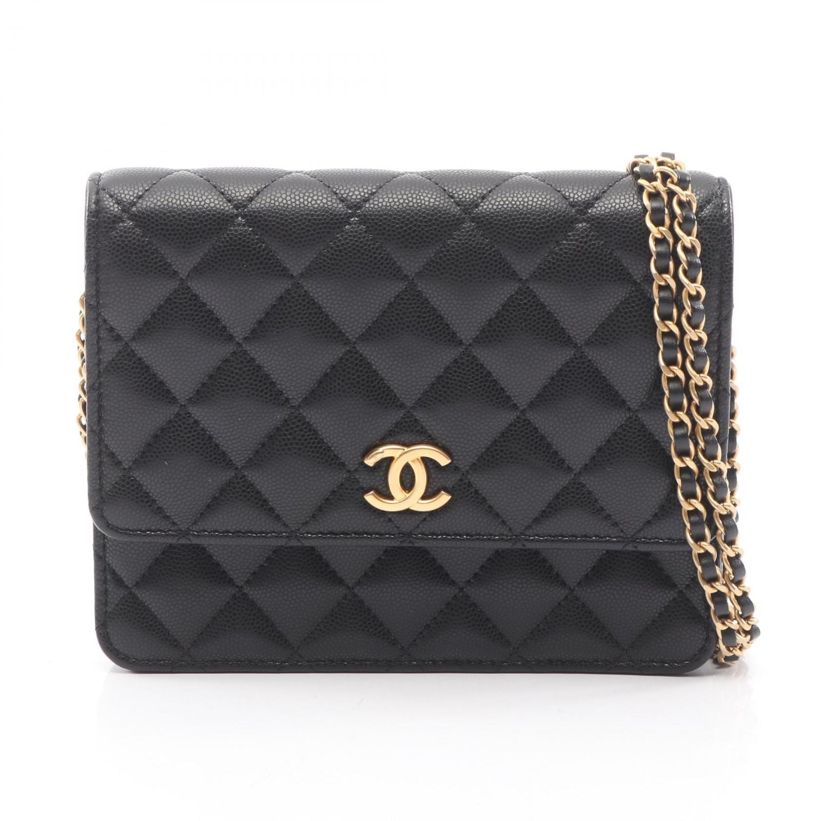 Chanel Shoulder Bag Quilted Chain Wallet Black Caviar Leather