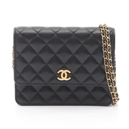 Chanel Shoulder Bag Quilted Chain Wallet Black Caviar Leather