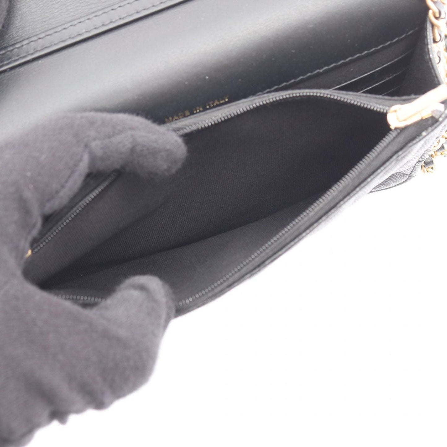 Chanel Shoulder Bag Quilted Chain Wallet Black Caviar Leather — view 4