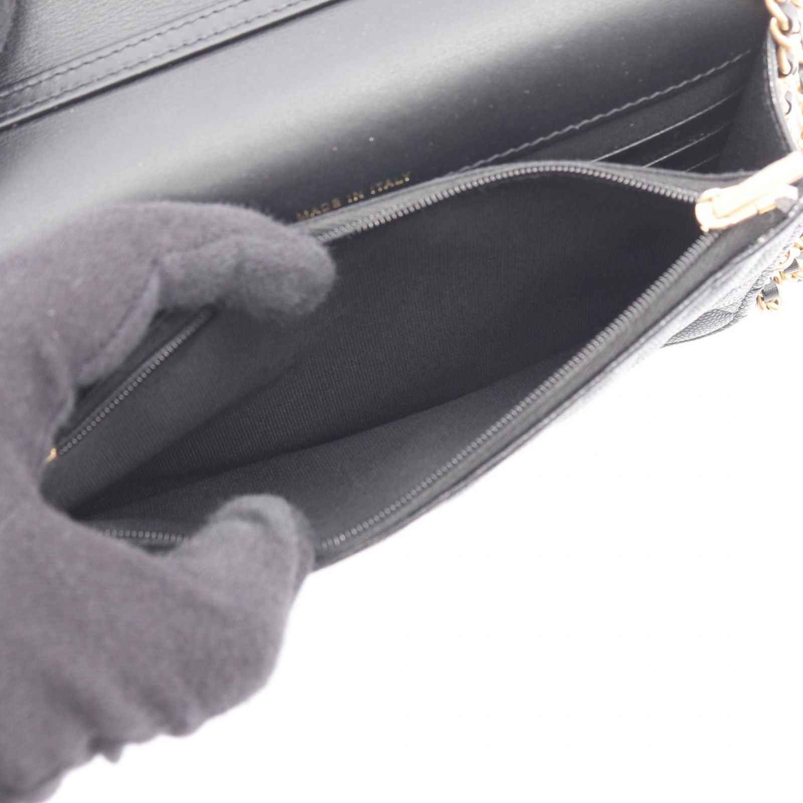 Chanel Shoulder Bag Quilted Chain Wallet Black Caviar Leather — view 4