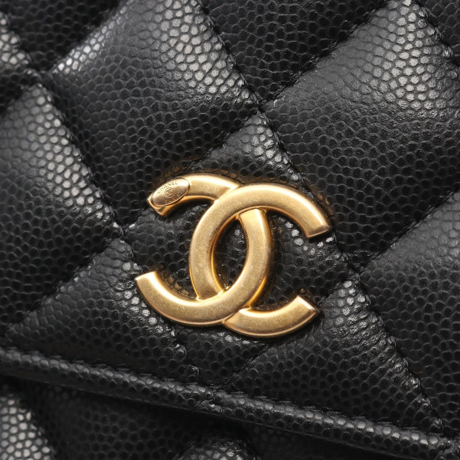Chanel Shoulder Bag Quilted Chain Wallet Black Caviar Leather — view 9