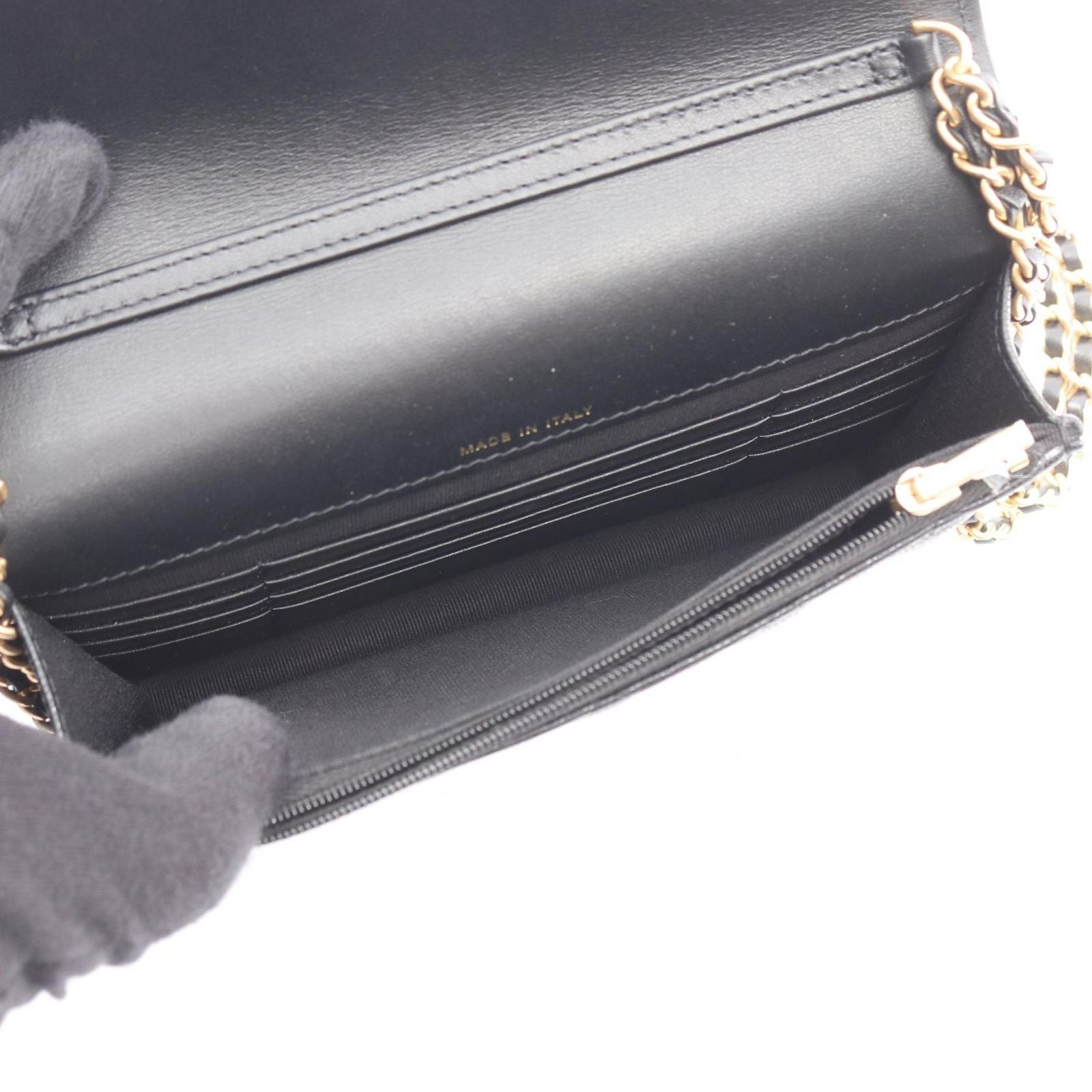 Chanel Shoulder Bag Quilted Chain Wallet Black Caviar Leather — view 3