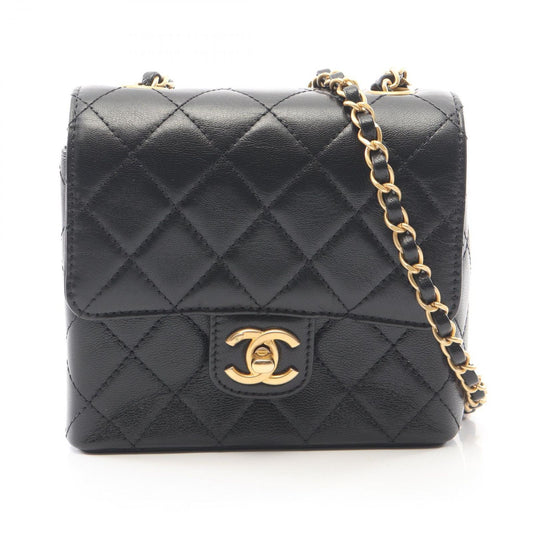 Chanel Shoulder Bag Quilted Black Leather Mini Flap