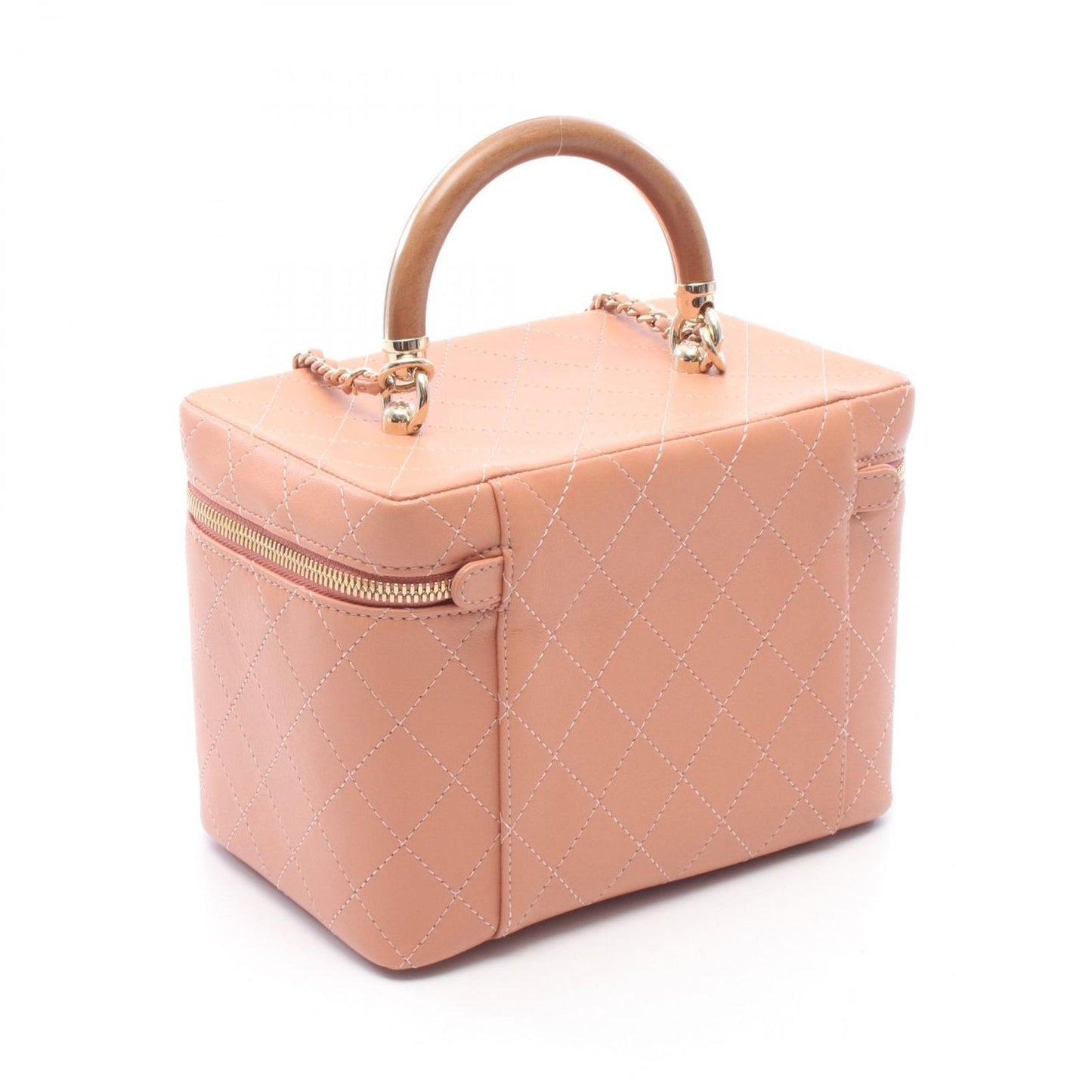 Chanel Shoulder Bag Quilted Pink Beige Leather Wood Handle Vanity Chain — view 2