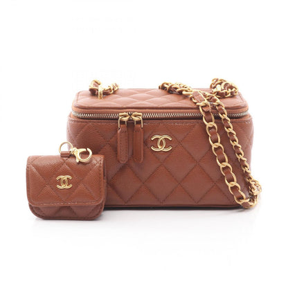 Chanel Shoulder Bag Quilted Vanity Brown Caviar Leather Chain