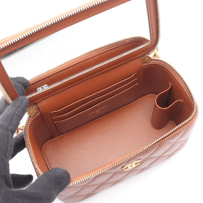 Chanel Shoulder Bag Quilted Vanity Brown Caviar Leather Chain — view 3