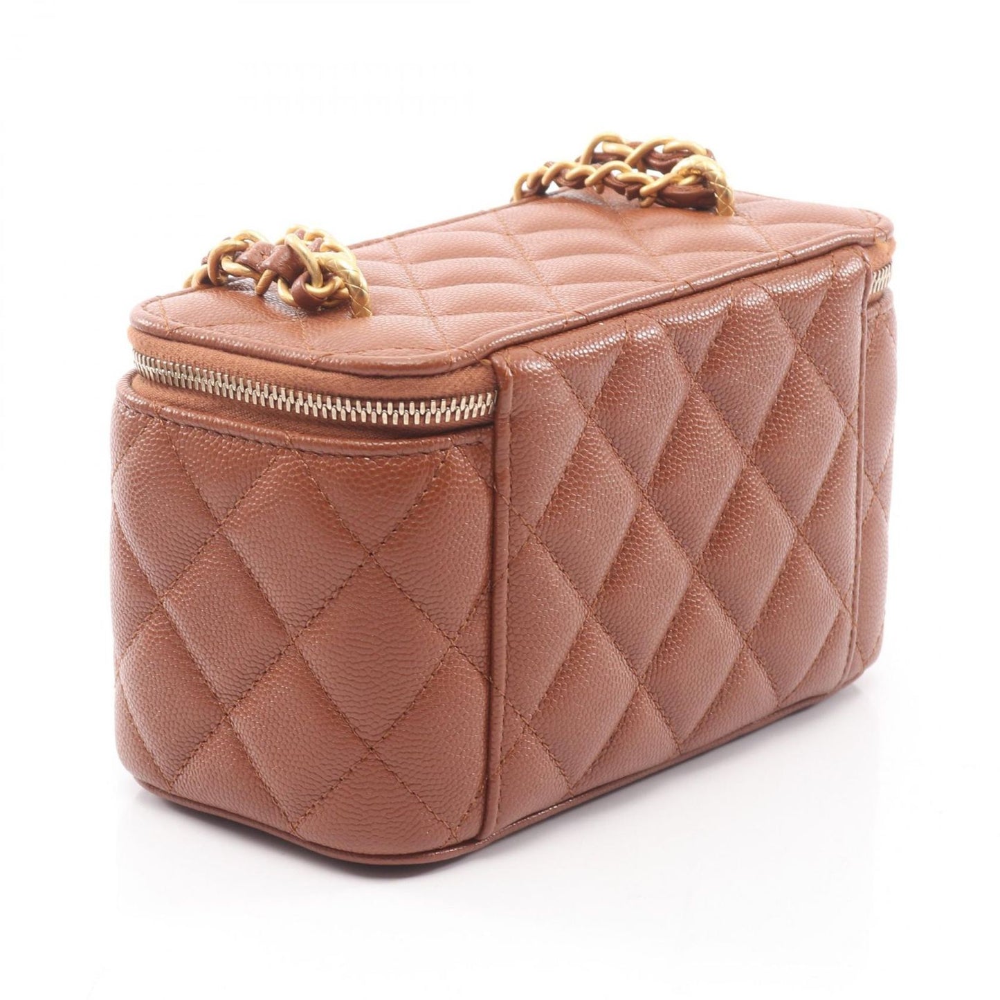 Chanel Shoulder Bag Quilted Vanity Brown Caviar Leather Chain — view 2