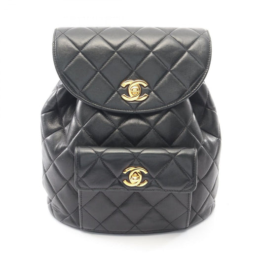 Chanel Backpack Quilted Black Lambskin Double Turnlock Chain
