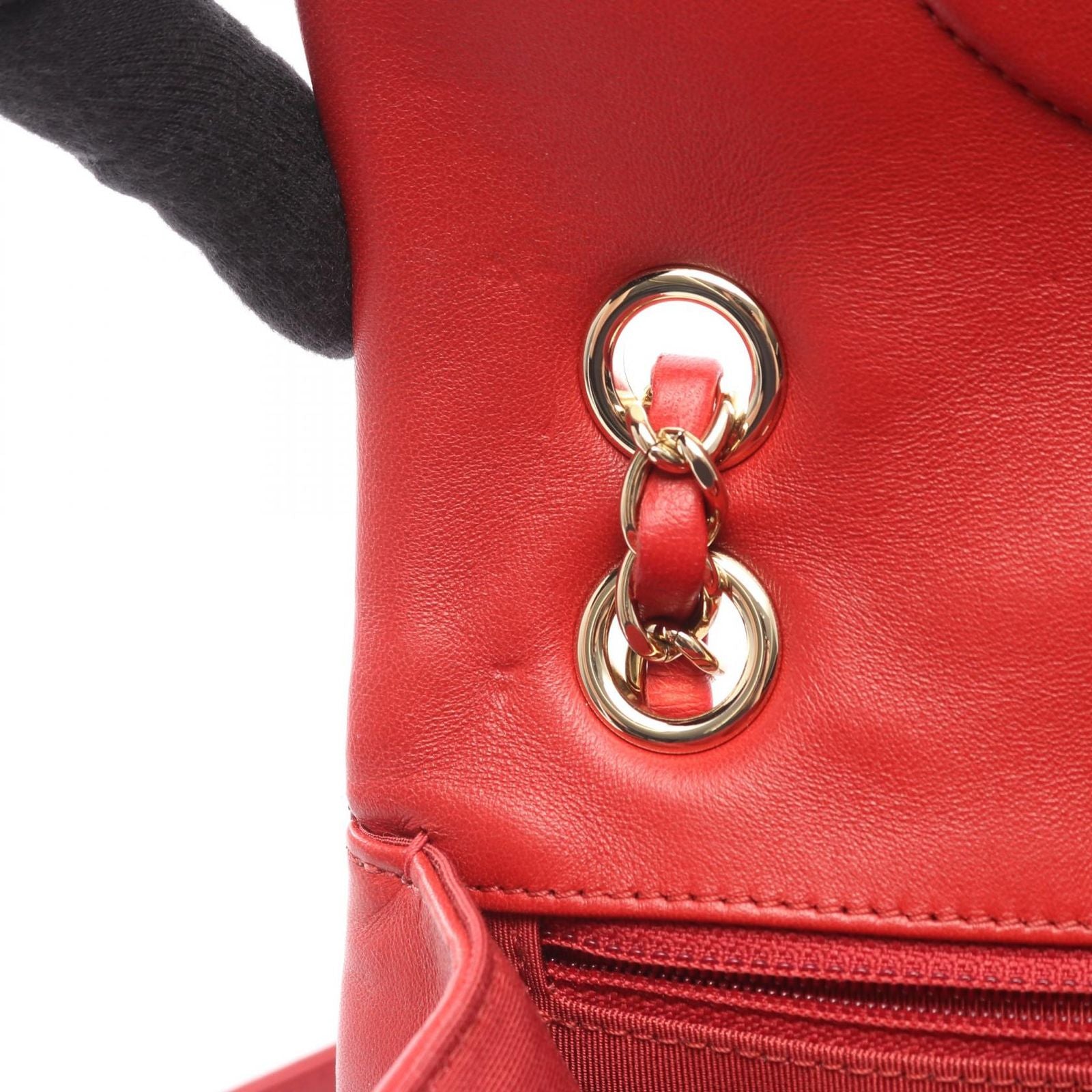 Chanel Shoulder Bag CC Logo Red Lambskin Chain — view 6