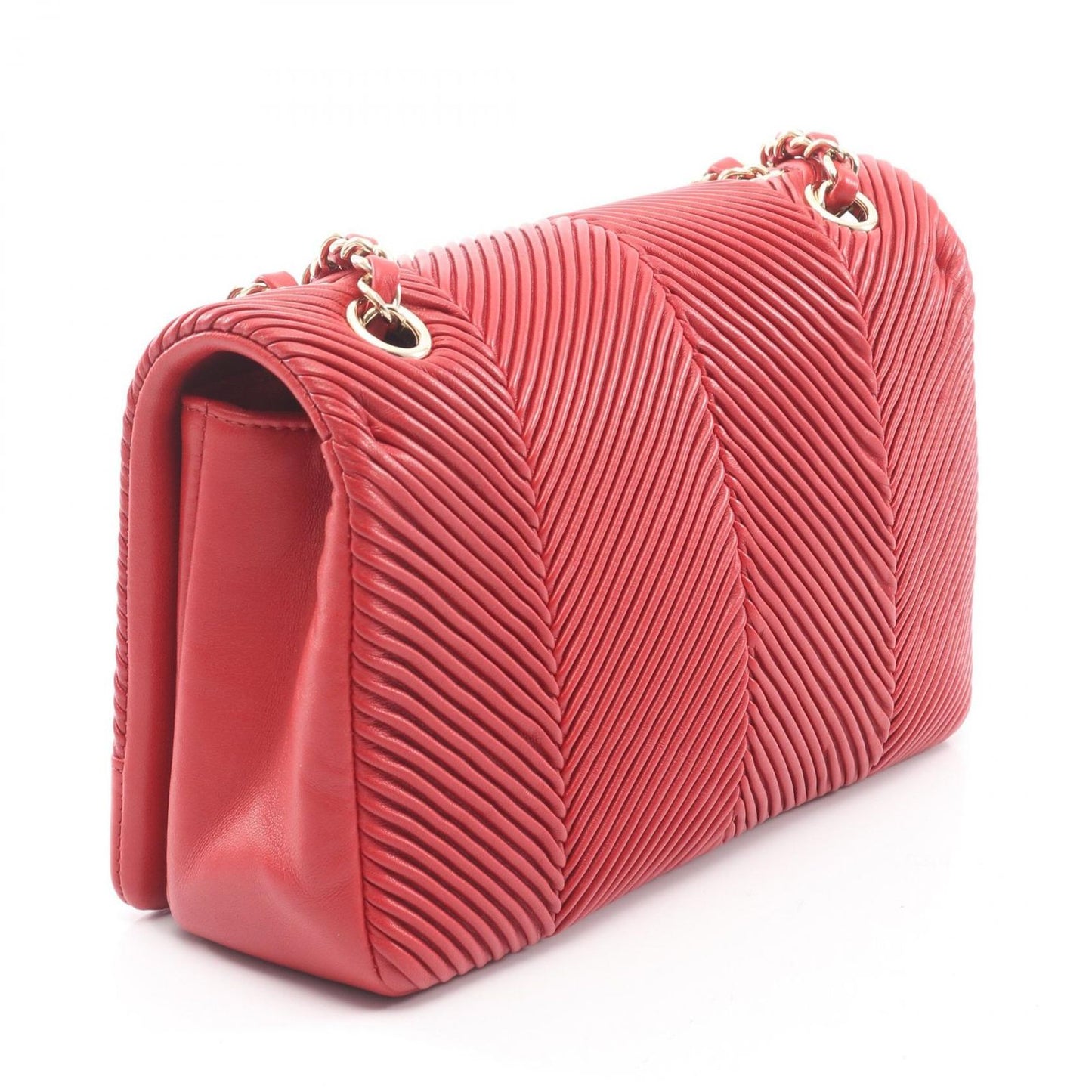 Chanel Shoulder Bag CC Logo Red Lambskin Chain — view 2
