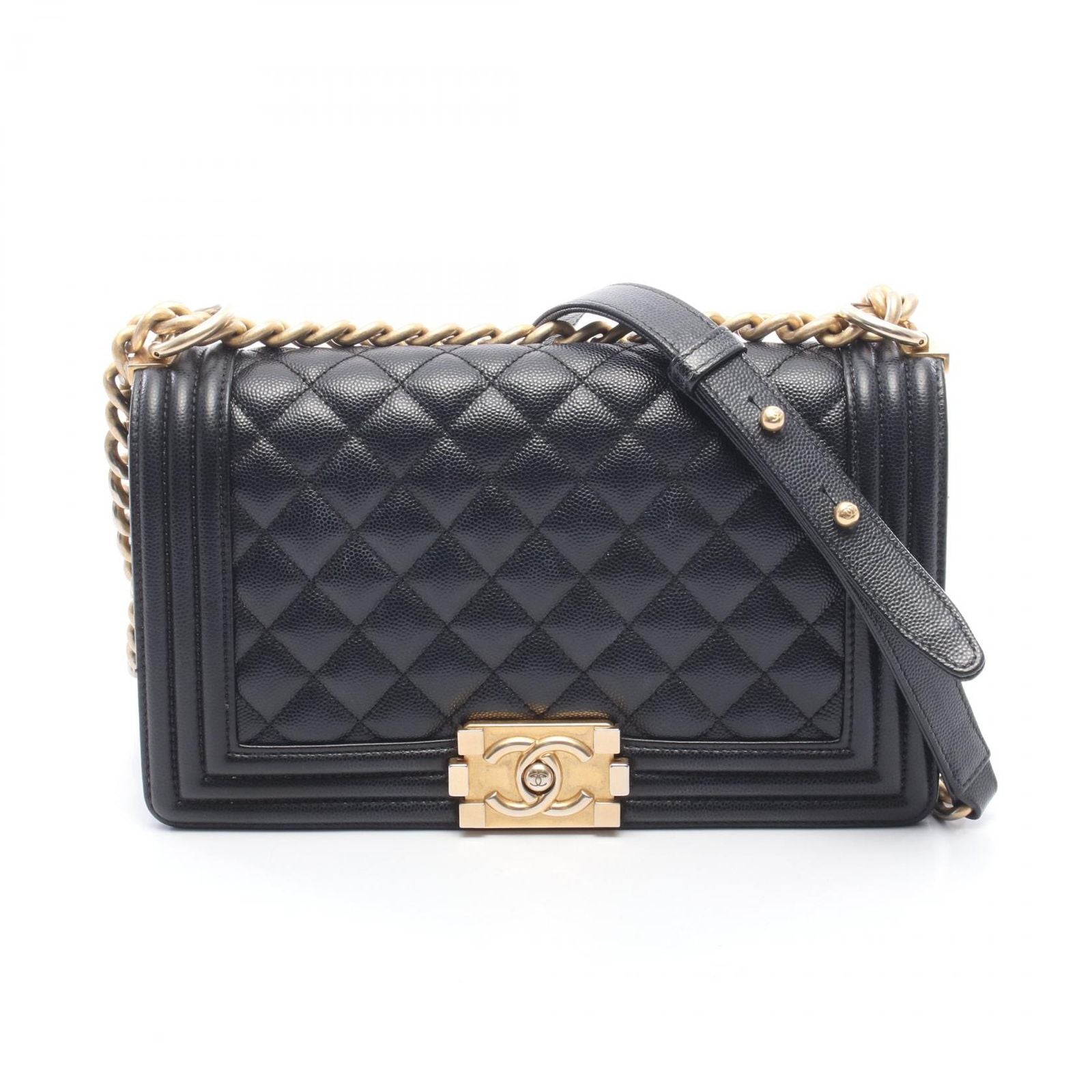 Chanel Shoulder Bag Black Caviar Leather Chain
