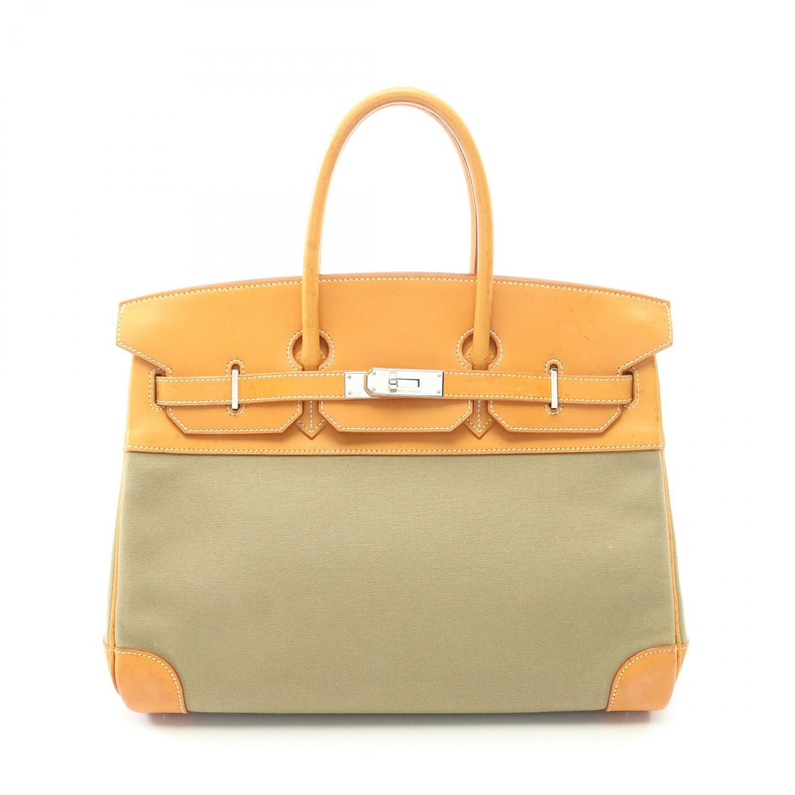Hermes Handbag Birkin 35 Natural Khaki Canvas Leather