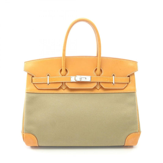Hermes Handbag Birkin 35 Natural Khaki Canvas Leather